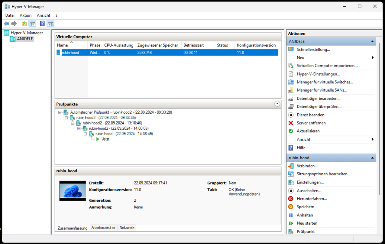 Einrichtung einer virtuellen Maschine mit Hyper-V und Remote Desktop-Verbindung